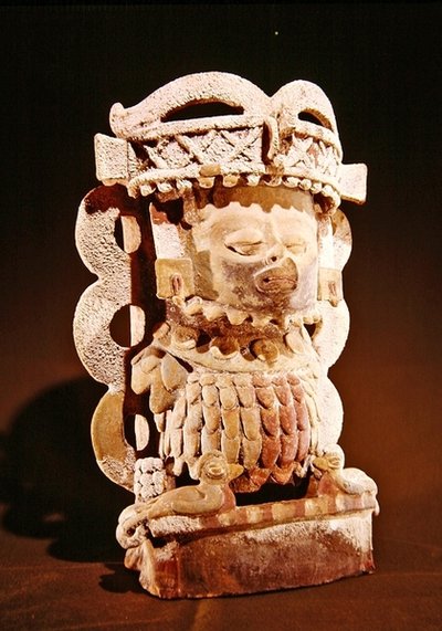 Incense burner representing a mythological bird with a human head, found in a cave near Purulha, department of Baja Vera Paz, Post Classic Maya by Mayan